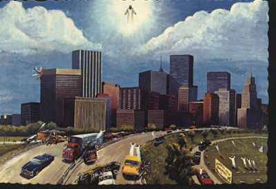 Theosophical Society - A painting commissioned in 1973 by Leon and Ruth Bates of the Bible Believers Evangelistic Association and executed by Charles Anderson. Sometimes known as The Dallas Rapture, its actual name is simply The Rapture.