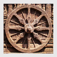 Theosophical Society - Dharma Wheel. Similar wheel/chakra symbols are one of the most ancient in all Indian history. Madhavan and Parpola note that a wheel symbol appears frequently in Indus Valley civilization artifacts, particularly on several seals.[5] Notably, it is present in a sequence of ten signs on the Dholavira Signboard.[5] As a solar symbol it first appears on clay seals of the Indus Valley Civilization from 2500 BCE.[6] Such a wheel is also the main attribute of Vishnu.