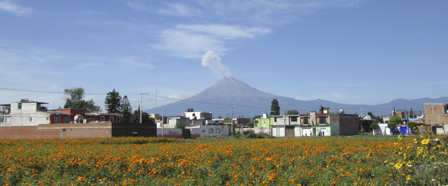 Theosophical Society - The town of Cholua, Mexico. Popocatepeti volcano is in background.